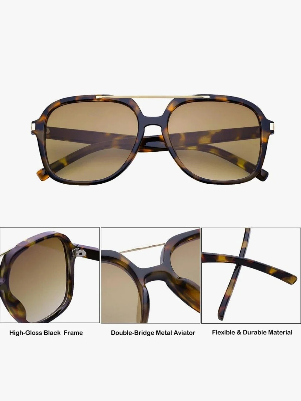 RETRO Unisex Aviator Sunglasses - Black & Tortoise shell - 2 PACK